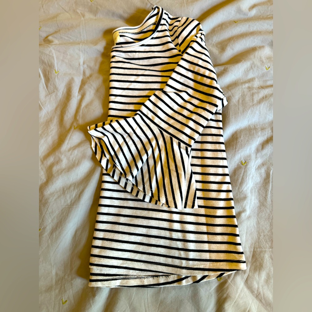 Anthropologie brand Deletta off-white & black stripe top with 3/4 sleeves. M.